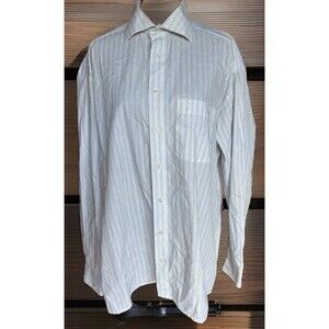 Olymp Dress Shirt Mens 17.5 Large Regular Fit Striped White Long Sleeve Cotton